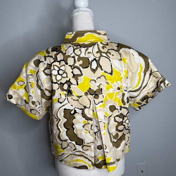 St. John Yellow & Tan Abstract Floral Cropped SwingCoat Bolero Jacket Size 10 - Picture 2 of 5